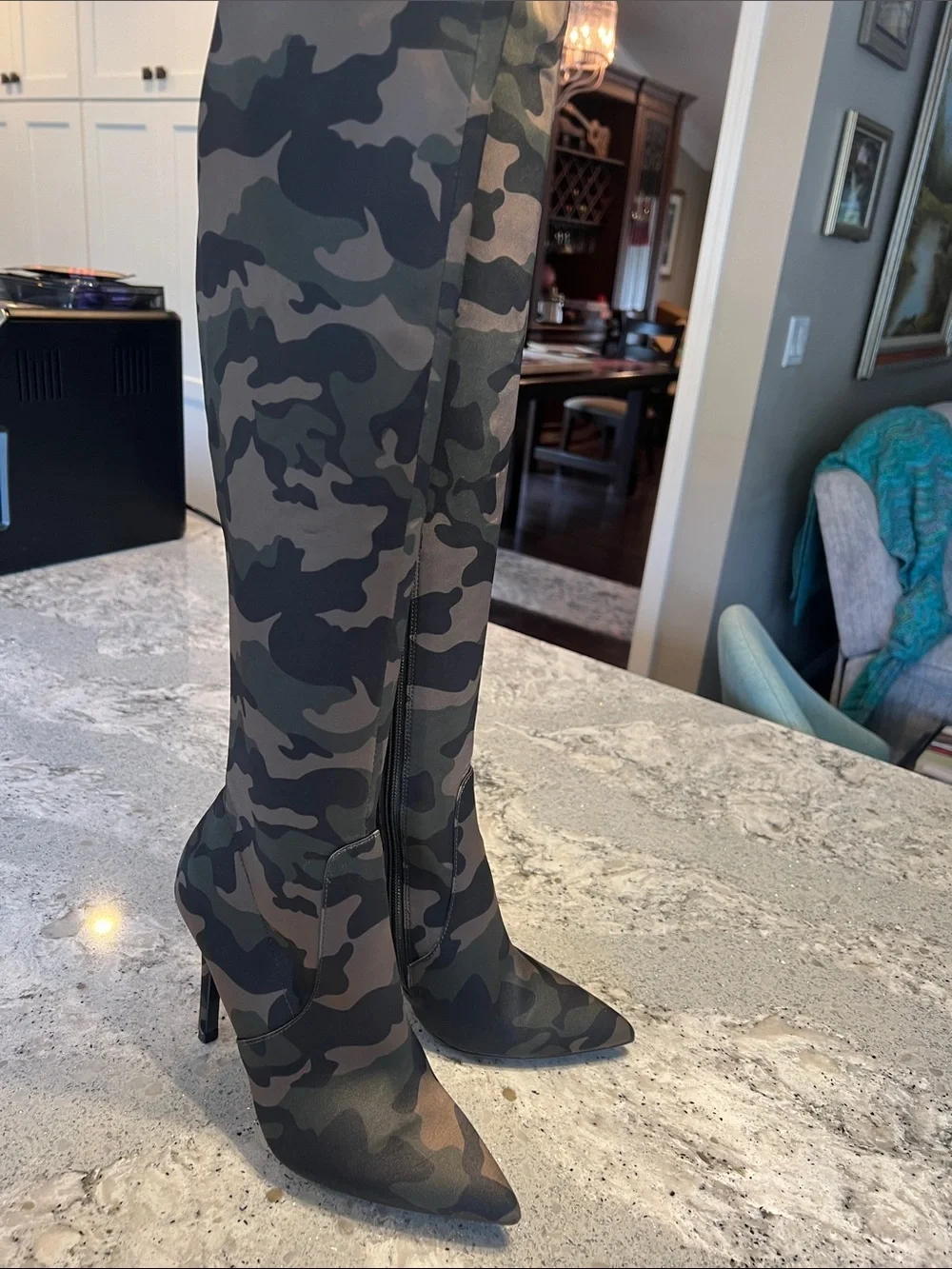 ALDO Sailors Camo Thigh High Stiletto Boots Pointed Toe EU 36 Like New